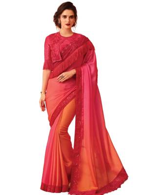 Pink embroidered art silk saree with blouse 1