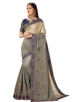 Grey embroidered art silk saree with blouse 1