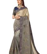 Grey embroidered art silk saree with blouse