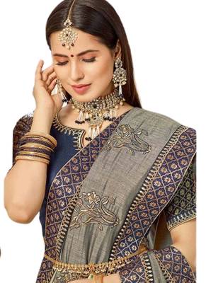 Grey embroidered art silk saree with blouse 2