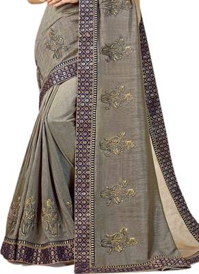Grey embroidered art silk saree with blouse 3