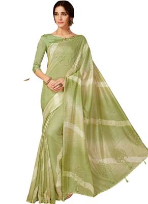 Green printed dupion silk saree with blouse 1