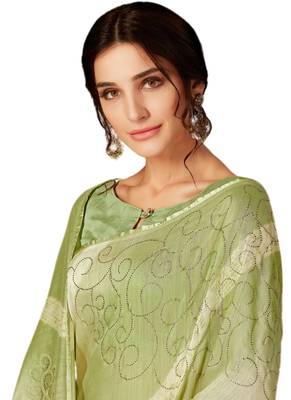 Green printed dupion silk saree with blouse 2