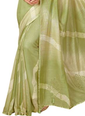 Green printed dupion silk saree with blouse 3