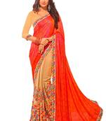 Multicolor printed satin saree with blouse