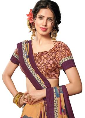Peach printed dupion silk saree with blouse 2