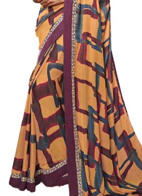 Peach printed dupion silk saree with blouse 3