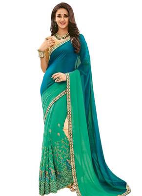 Multicolor embroidered crepe saree with blouse 1
