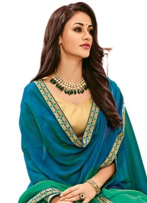 Multicolor embroidered crepe saree with blouse 2