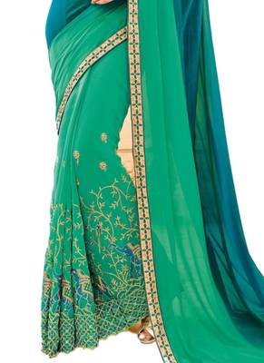 Multicolor embroidered crepe saree with blouse 3