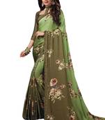 Green printed crepe saree with blouse