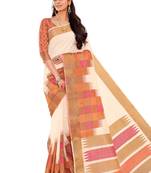 Cream printed dupion silk saree with blouse