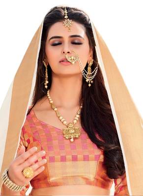 Cream printed dupion silk saree with blouse 2