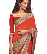 Orange printed georgette saree with blouse