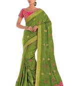 Green embroidered dupion silk saree with blouse