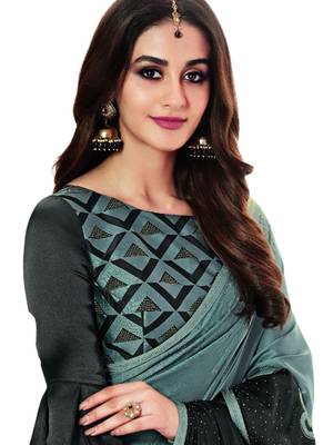 Grey plain art silk saree with blouse 2