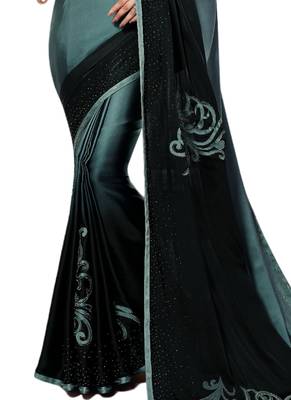 Grey plain art silk saree with blouse 3