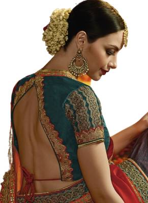 Grey embroidered satin saree with blouse 2