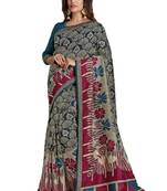 Grey printed chiffon saree with blouse