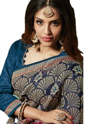 Grey printed chiffon saree with blouse 2