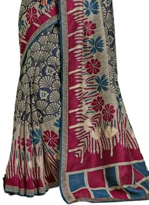 Grey printed chiffon saree with blouse 3