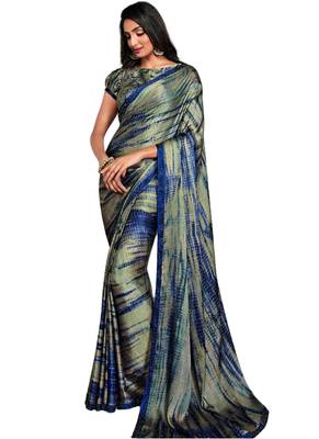 Grey  plain crepe saree with blouse 1