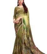 Green printed georgette saree with blouse