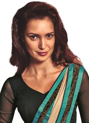 Beige printed georgette saree with blouse 2