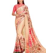 Peach printed crepe saree with blouse