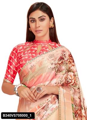 Peach printed crepe saree with blouse 2
