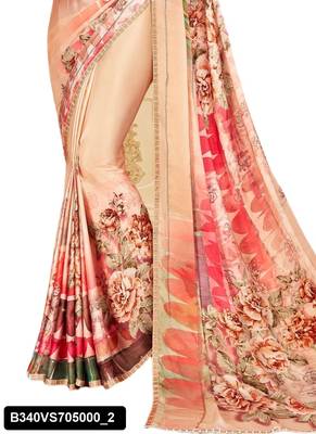 Peach printed crepe saree with blouse 3