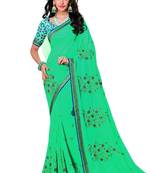 Green printed georgette saree with blouse