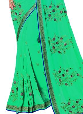 Green printed georgette saree with blouse 3