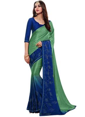 Green plain art silk saree with blouse 1