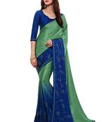 Green plain art silk saree with blouse