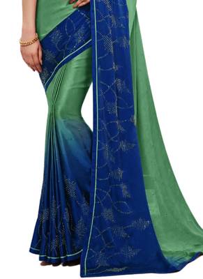 Green plain art silk saree with blouse 3