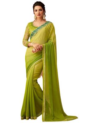 Green embroidered art silk saree with blouse 1