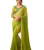 Green embroidered art silk saree with blouse