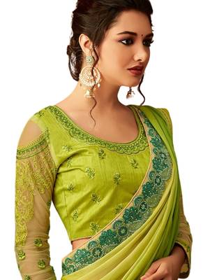 Green embroidered art silk saree with blouse 2