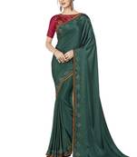 Green printed satin saree with blouse