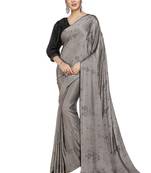 Grey printed satin saree with blouse