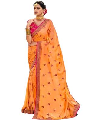Yellow printed georgette saree with blouse 1