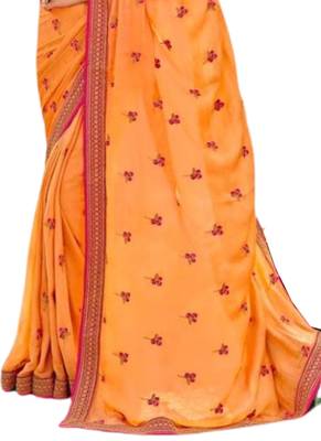 Yellow printed georgette saree with blouse 3