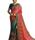 Green embroidered satin saree with blouse