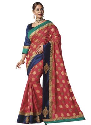 Maroon printed dupion silk saree with blouse 1