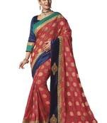 Maroon printed dupion silk saree with blouse