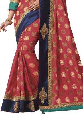 Maroon printed dupion silk saree with blouse 3