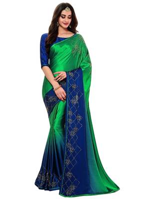 Green plain art silk saree with blouse 1