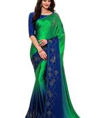Green plain art silk saree with blouse