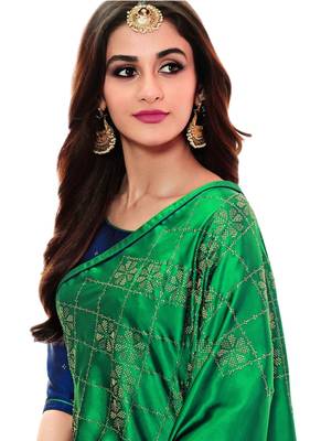 Green plain art silk saree with blouse 2